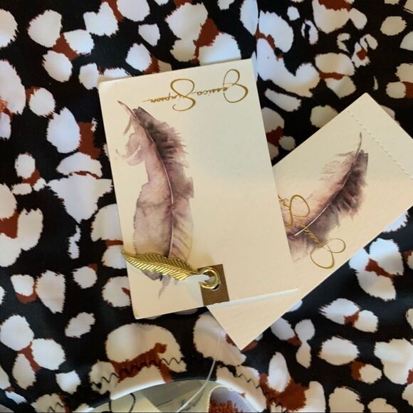 New JESSICA SIMPSON Leopard Animal Print Tassel One Piece Swimsuit Black Tan M - Picture 8 of 8